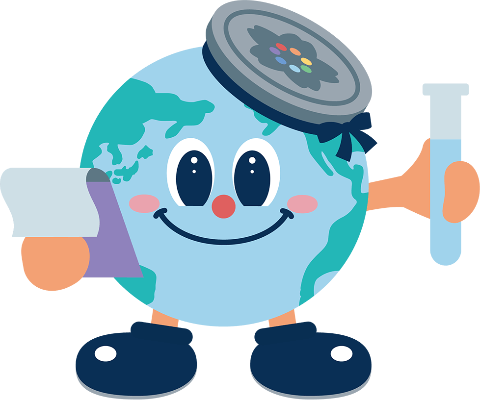 アース君 試験管を持つポーズ